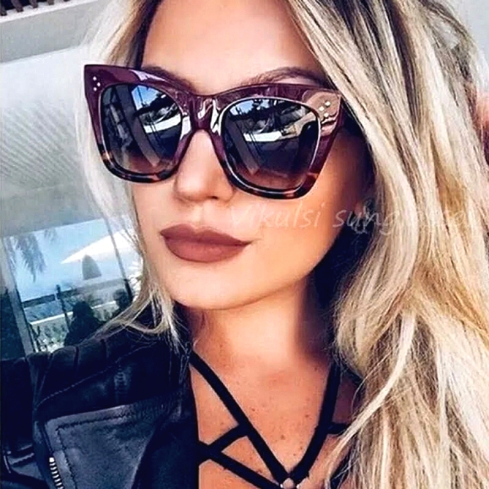 New Women's Oversized 2-Tone Animal Print Cat Eye Sunglasses - Picture 8 of 8